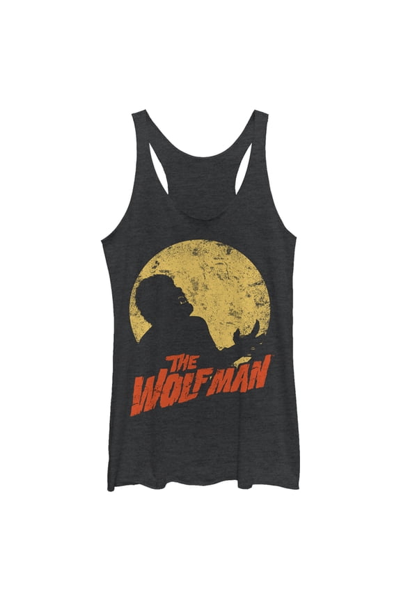 Women's Universal Monsters Distressed Silhouette  Racerback Tank Top Black Heather Large