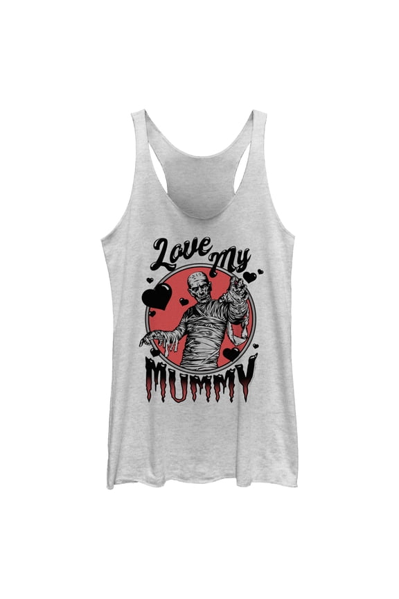 Women's Universal Monsters Mother's Day Love My Mummy Racerback Tank Top White Heather Medium