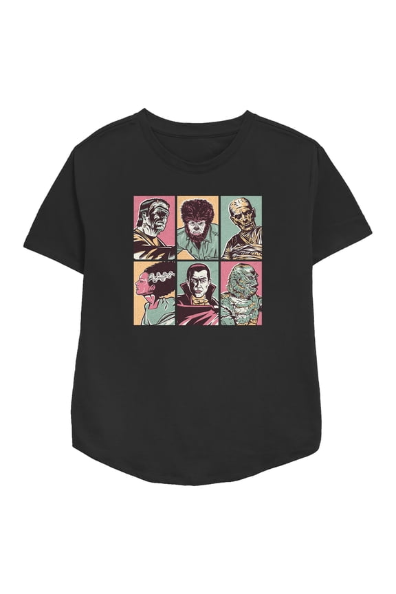 Women's Universal Monsters Retro Portraits  Graphic Tee Black X Large