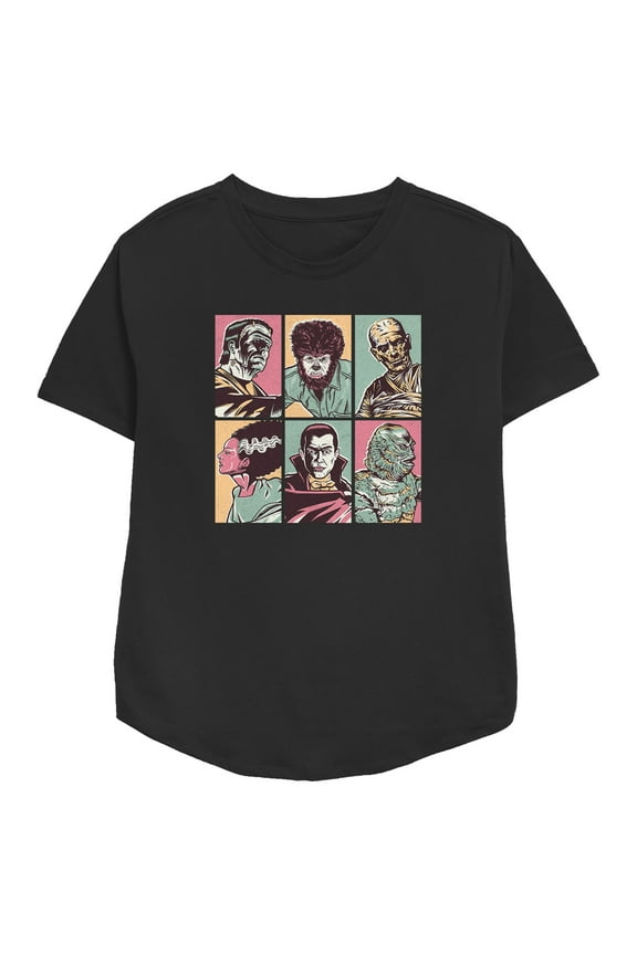 Women's Universal Monsters Retro Portraits  Graphic Tee Black X Small