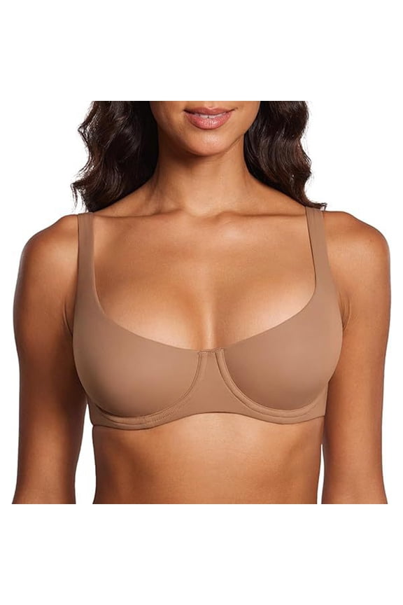 Women's Unlined Balconette Bra Underwire Supportive Plus Size Smooth Scoop Neck