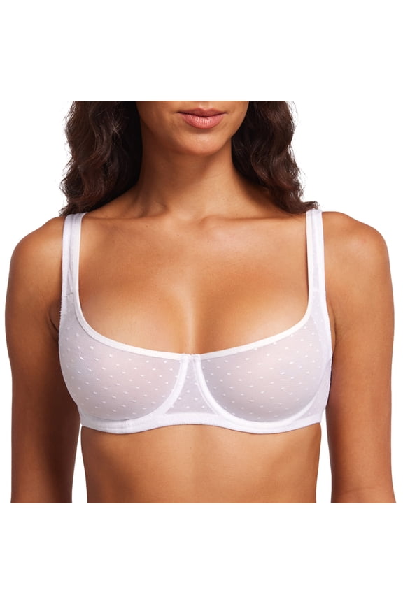 Women's Unlined Balconette Mesh Bra Sheer See Through Underwire Bras Plus Size 32A-42E