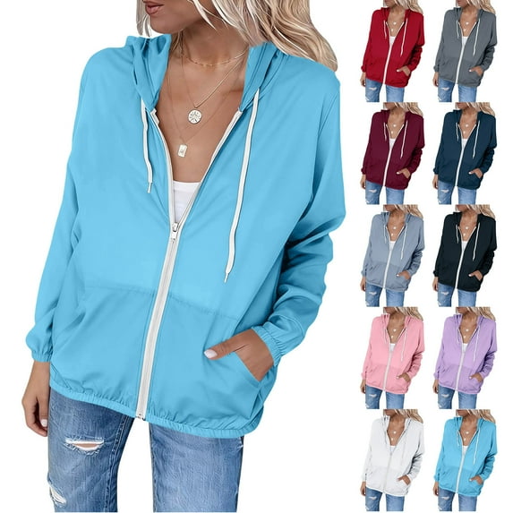 Women's Upf Sun Protection Jacket Long Sleeve Lightweight Breathable Tops Outerwear Coats with Zippered Front and Double Pockets for Casual Travel Beach Hiking Outdoor Activities Fashion Essential Gi