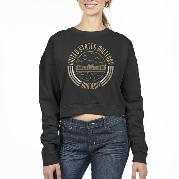 Women's Uscape Apparel Black Army Black Knights Circle Scene Cropped Crewneck Sweatshirt