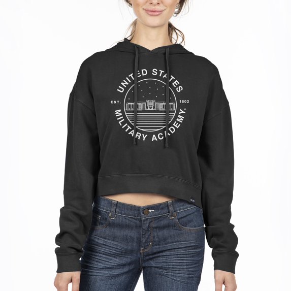 Women's Uscape Apparel Black Army Black Knights Circle Scene Cropped Pullover Hoodie