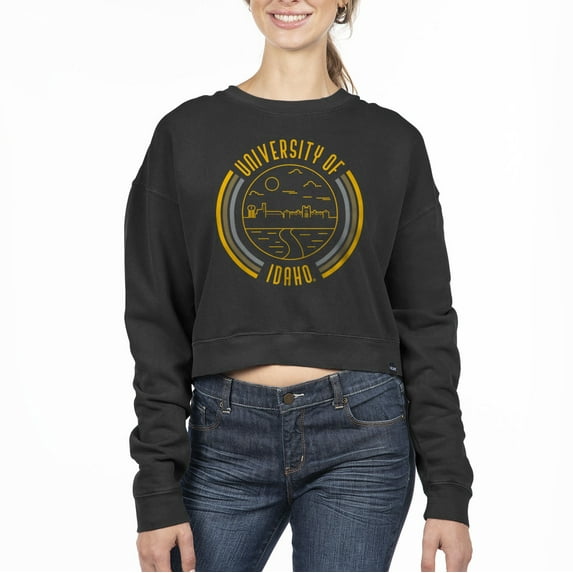 Women's Uscape Apparel Black Idaho Vandals Circle Scene Cropped Crewneck Sweatshirt