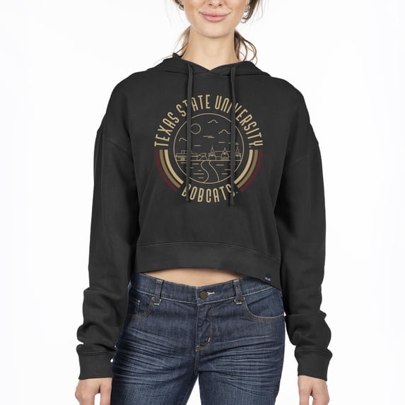 Women's Uscape Apparel Black Texas State Bobcats Pigment Dyed Fleece Crop Hoodie