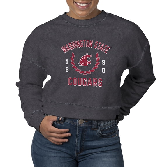Women's Uscape Apparel Black Washington State Cougars Laurels Fleece Crop Pullover Sweatshirt