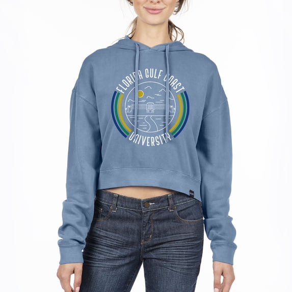 Women's Uscape Apparel Blue Florida Gulf Coast Eagles Pigment Dyed Fleece Crop Hoodie