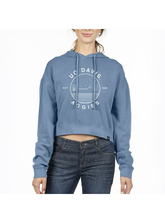 Women's Uscape Apparel Blue UC Davis Aggies Circle Scene Cropped Pullover Hoodie