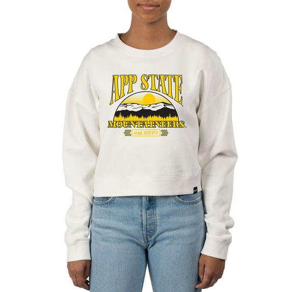 Women's Uscape Apparel Cream Appalachian State Mountaineers Pigment Dyed Local Skyline Fleece Crop Crewneck Sweatshirt