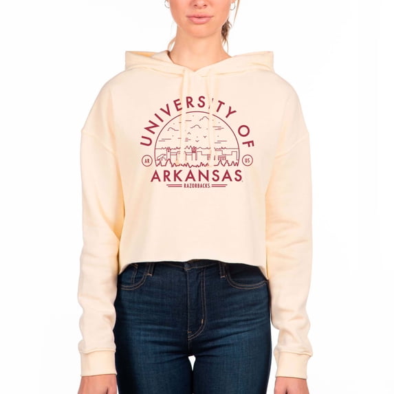 Women's Uscape Apparel Cream Arkansas Razorbacks Fleece Cropped Pullover Hoodie