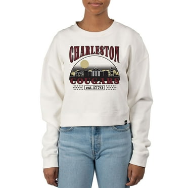 Women's Uscape Apparel Cream Charleston Cougars Pigment Dyed Local Skyline Fleece Crop Crewneck Sweatshirt
