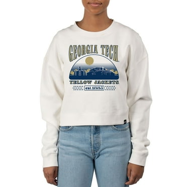Women's Uscape Apparel Cream Georgia Tech Yellow Jackets Pigment Dyed Local Skyline Fleece Crop Crewneck Sweatshirt
