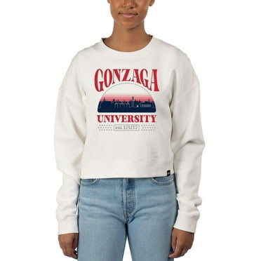 Women's Uscape Apparel Cream Gonzaga Bulldogs Pigment Dyed Local Skyline Fleece Crop Crewneck Sweatshirt