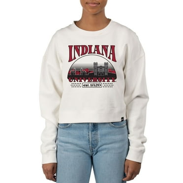 Women's Uscape Apparel Cream Indiana Hoosiers Pigment Dyed Local Skyline Fleece Crop Crewneck Sweatshirt