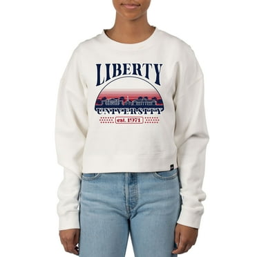 Women's Uscape Apparel Cream Liberty Flames Pigment Dyed Local Skyline Fleece Crop Crewneck Sweatshirt