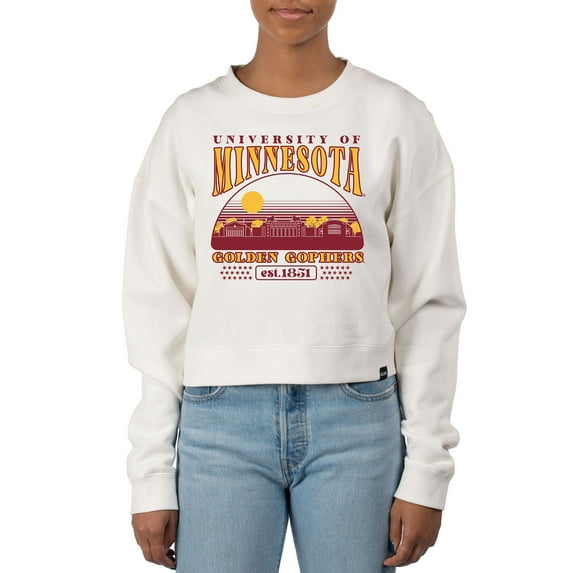 Women's Uscape Apparel Cream Minnesota Golden Gophers Pigment Dyed Local Skyline Fleece Crop Crewneck Sweatshirt