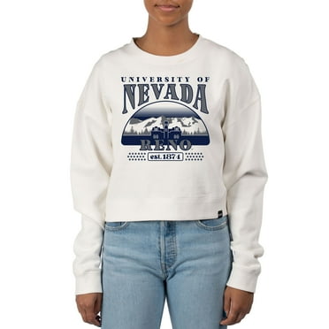 Women's Uscape Apparel Cream Nevada Wolf Pack Pigment Dyed Local Skyline Fleece Crop Crewneck Sweatshirt