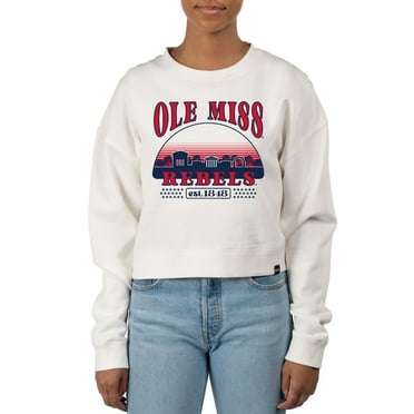 Women's Uscape Apparel Cream Ole Miss Rebels Pigment Dyed Local Skyline Fleece Crop Crewneck Sweatshirt