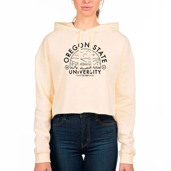Women's Uscape Apparel Cream Oregon State Beavers Fleece Cropped Pullover Hoodie