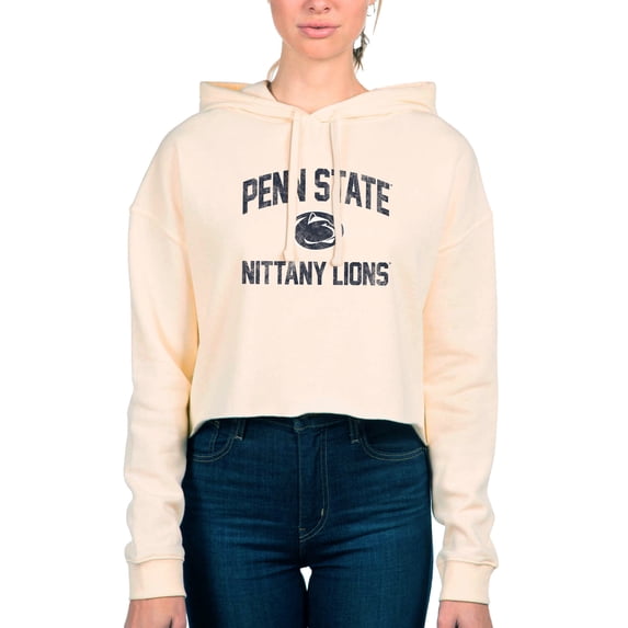 Women's Uscape Apparel Cream Penn State Nittany Lions Fleece Cropped Pullover Hoodie
