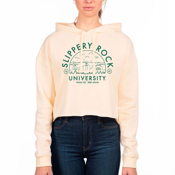 Women's Uscape Apparel Cream Slippery Rock Pride Circle Scene Raw Edge Cropped Pullover Hoodie