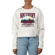 Women's Uscape Apparel Cream Southern Illinois Salukis Pigment Dyed Local Skyline Fleece Crop Crewneck Sweatshirt