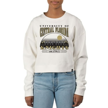 Women's Uscape Apparel Cream UCF Knights Pigment Dyed Local Skyline Fleece Crop Crewneck Sweatshirt