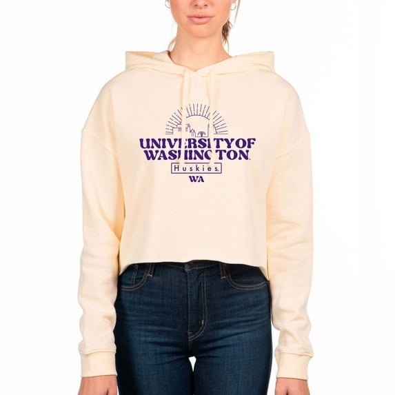Women's Uscape Apparel Cream Washington Huskies Fleece Crop Hoodie