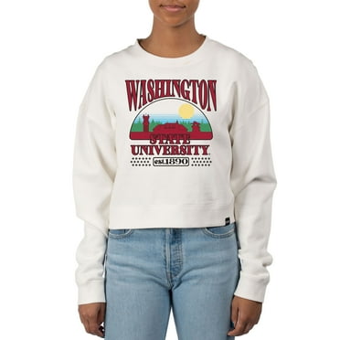 Women's Uscape Apparel Cream Washington State Cougars Pigment Dyed Local Skyline Fleece Crop Crewneck Sweatshirt