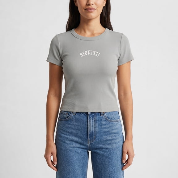 Women's Uscape Apparel  Gray Illinois Fighting Illini Upside Down Embroidery Ribbed Cropped T-Shirt
