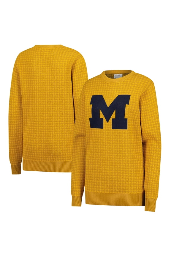 Unisex Uscape Apparel Maize Michigan Wolverines Renew Knit Vintage Houndstooth Sweater