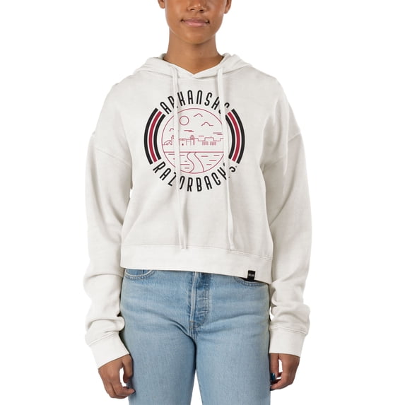 Women's Uscape Apparel White Arkansas Razorbacks Pigment Dyed Fleece Crop Hoodie