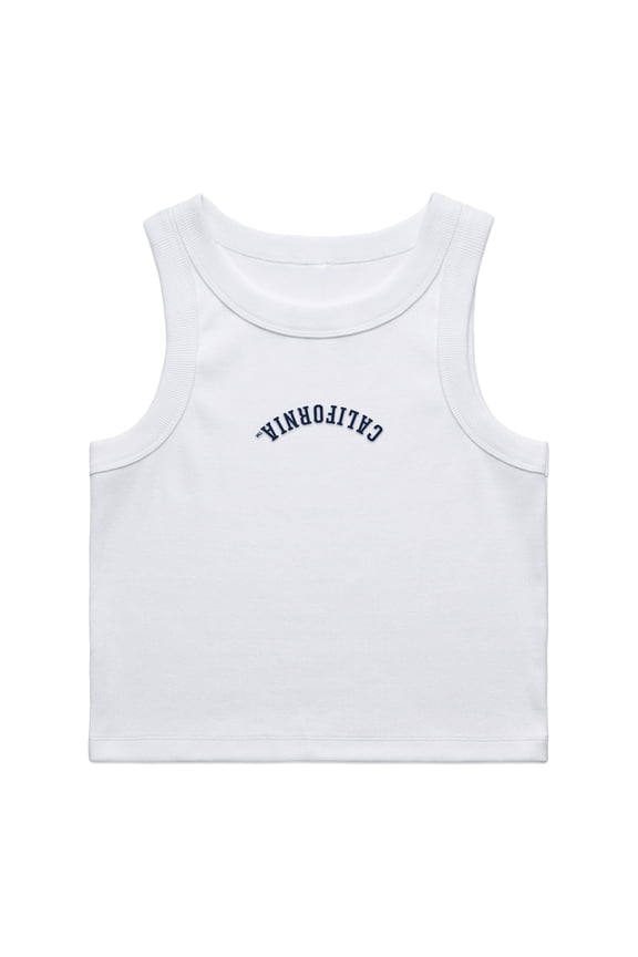 Women's Uscape Apparel White Cal Bears Upside Down Embroidery Ribbed Tank Top