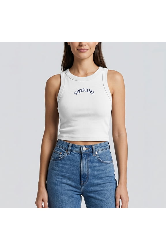 Women's Uscape Apparel White Cal Bears Upside Down Embroidery Ribbed Cropped Tank Top