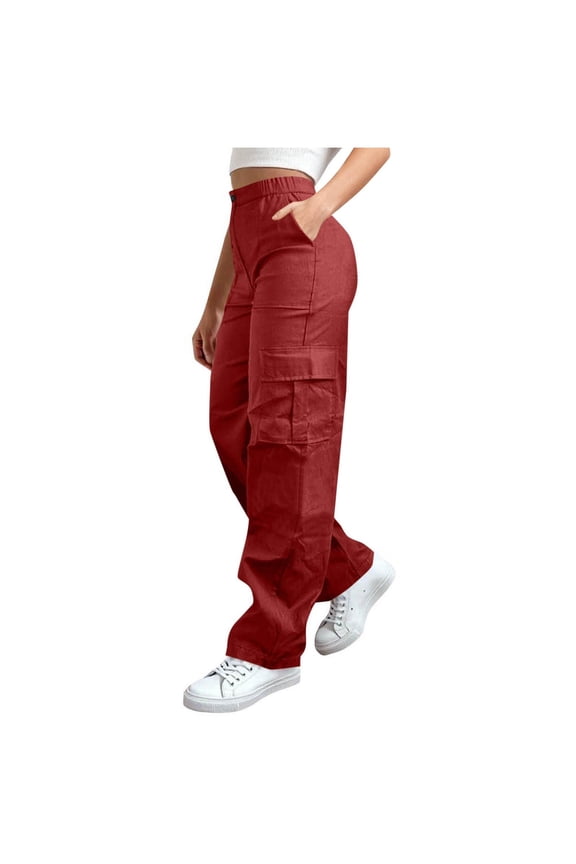 Women's Utility Cargo Pants, Solid Color Tactical Trousers with Zip & Button, Elastic Waist Outdoor Bottoms, Durable Hiking Outfits, Multi-Pocket Adventure Clothing