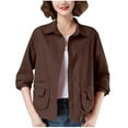 thumbnail image 1 of Women's Utility Cropped Shacket Cargo Pocket Design Collared Barn Jacket Lightweight Button-Down Street Style Fall Hybrid Outerwear, 1 of 2