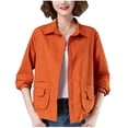 thumbnail image 1 of Women's Utility Cropped Shacket Cargo Pocket Design Collared Barn Jacket Lightweight Button-Down Street Style Fall Hybrid Outerwear, 1 of 2