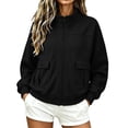 thumbnail image 1 of Women's Utility Jackets Stand Collar Full Zip Safari-Style Cropped Loose Fit Outerwear Coat with Flap Pockets (S, Black), 1 of 8