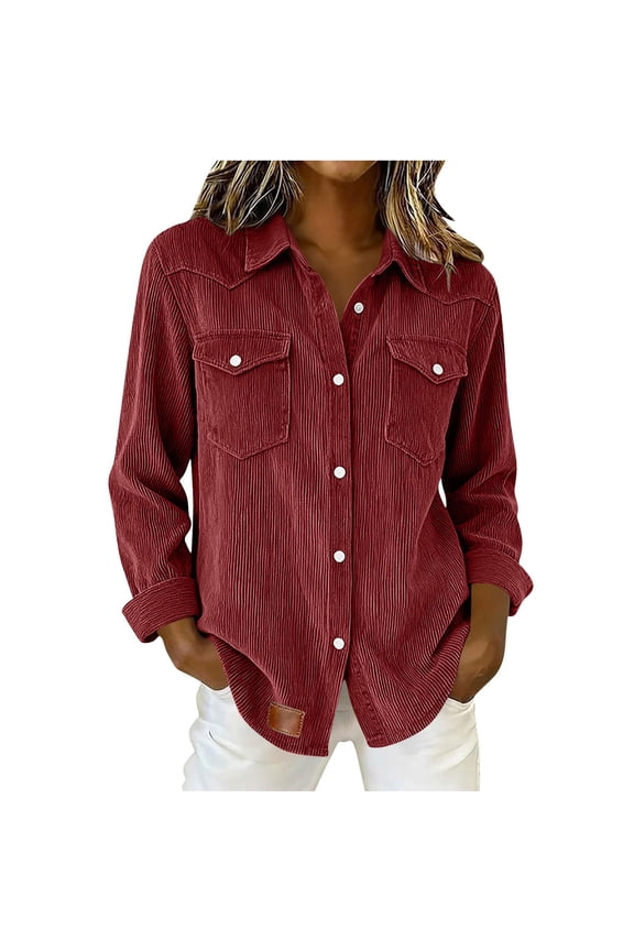 Women's Utility Pocket Button Up Shirt Jacket Solid Color Casual Long Sleeve Lapel Collar Open Front Top Oversized Boyfriend Fit Workwear Chic Fall Layering