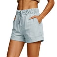 thumbnail image 1 of Women's Utility Shorts with Pockets, Casual Solid Color Elastic Waist Twill Shorts, Summer Lightweight Everyday Cuffed Hem Chino Basic Shorts, 1 of 8