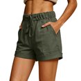 thumbnail image 1 of Women's Utility Shorts with Pockets, Casual Solid Color Elastic Waist Twill Shorts, Summer Lightweight Everyday Cuffed Hem Chino Basic Shorts, 1 of 8