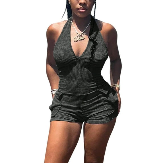 Women’s Utility Workwear Jumpsuit – Textured Strappy One-Piece with Pockets