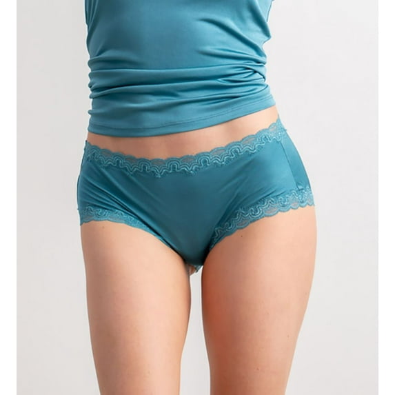 Women's Uwila Warrior 1001 Dyed to Match Lace Trim Silk Brief Panty (Storm Blue 2X)