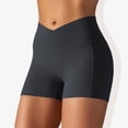 thumbnail image 1 of Women's V-Cross Front Wide Band Stretchy Side Pocket Detail Biker Shorts-X Large, Black, 1 of 6