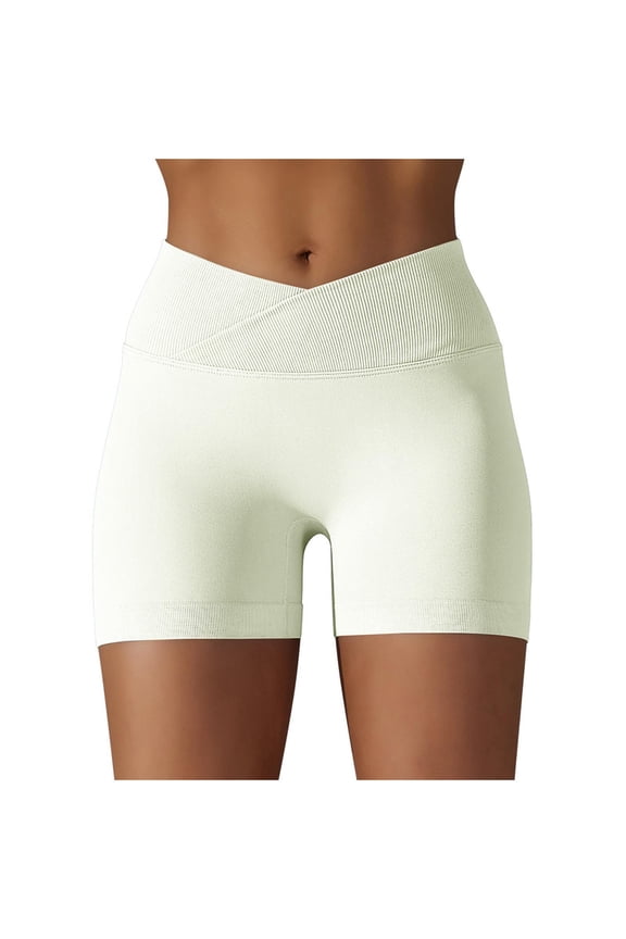 Women's V Cross Workout Shorts High Waisted with Scrunch Butt - Tummy Control Yoga Shorts for Women - Booty Lifting Gym Biker Shorts - Sexy Athletic Compression Spandex Shorts