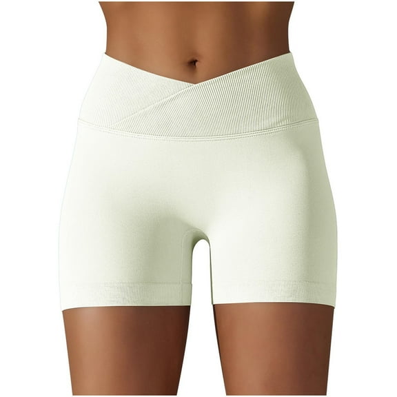 Women's V Cross Workout Shorts High Waisted with Scrunch Butt - Tummy Control Yoga Shorts for Women - Booty Lifting Gym Biker Shorts - Sexy Athletic Compression Spandex Shorts