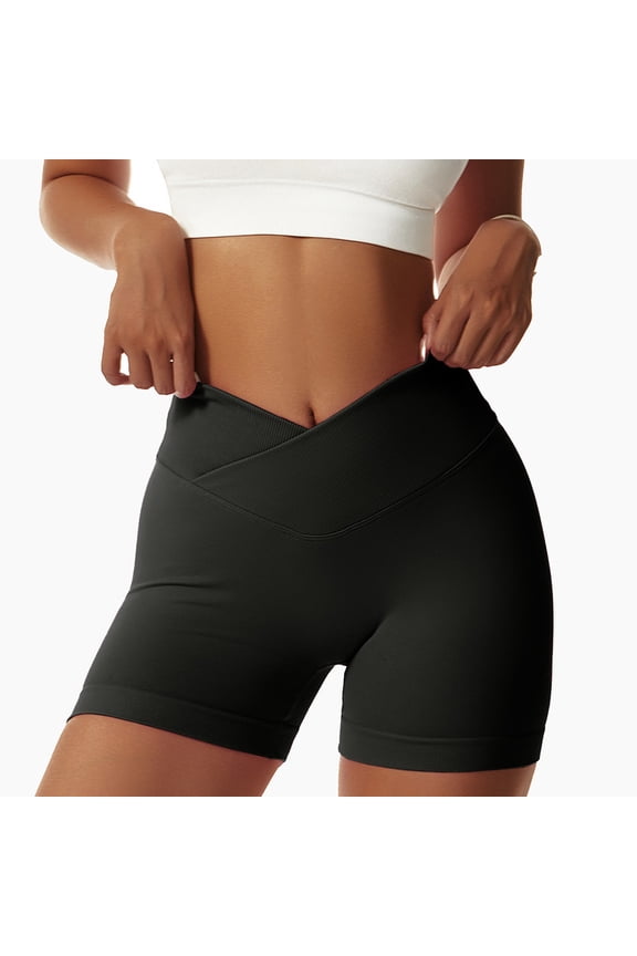 Women's V Cross Workout Shorts High Waisted with Scrunch Butt - Tummy Control Yoga Shorts for Women - Booty Lifting Gym Biker Shorts - Sexy Athletic Compression Spandex Shorts
