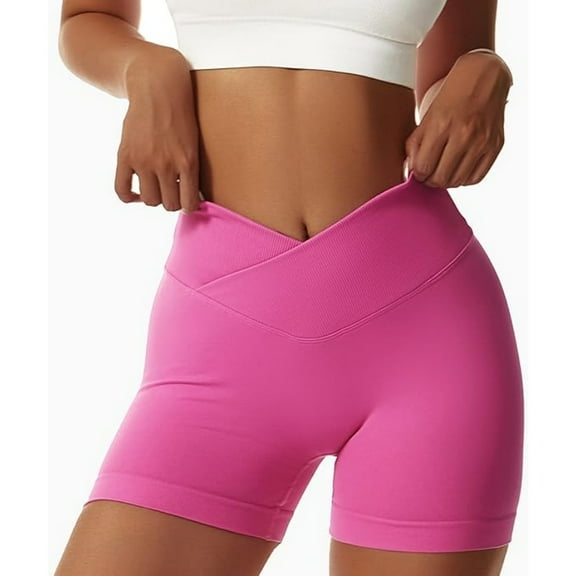 Women's V Cross Workout Shorts High Waisted with Scrunch Butt - Tummy Control Yoga Shorts for Women - Booty Lifting Gym Biker Shorts - Sexy Athletic Compression Spandex Shorts